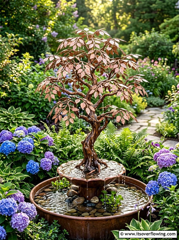 Copper Tree Fountain - 25 backyard ideas with fountain