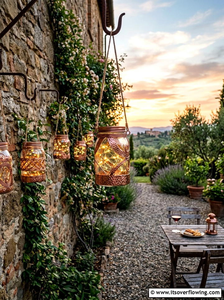 Copper Wire Jar Lights - 25 garden decor ideas with hanging jars