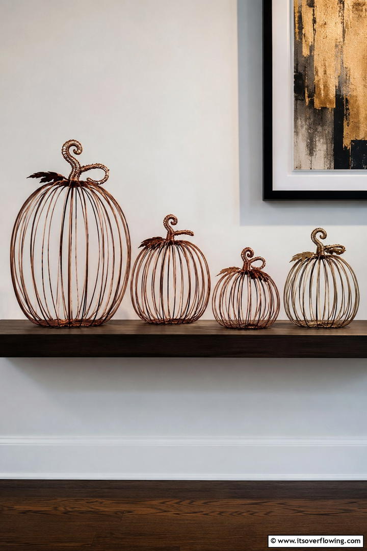 Copper Wire Pumpkin Sculptures - 50 Fall Pumpkin Decor Ideas for Cozy Autumn Homes Today