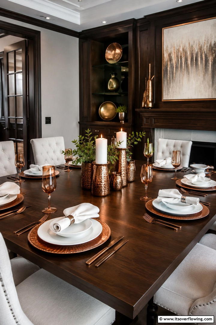 Copper and Bronze Accents - 50 Fall Table Decor Ideas Roundup- Seasonal Styling