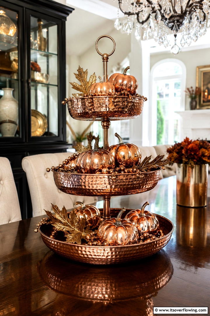 Copper and Bronze Metallics - 50 Fall Tiered Tray Decor Ideas for Festive Shelves