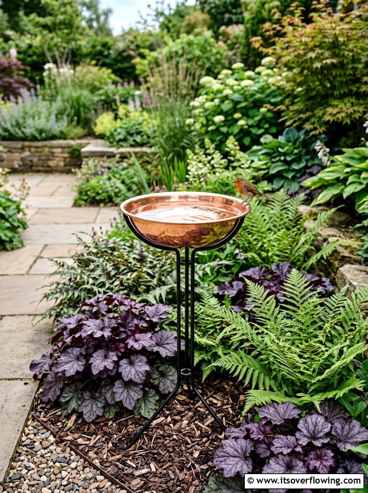 Copper bird bath stand - 25 garden decor ideas with bird baths