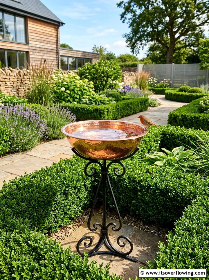 Copper bowl bird bath - 25 upcycled garden ideas with bird baths