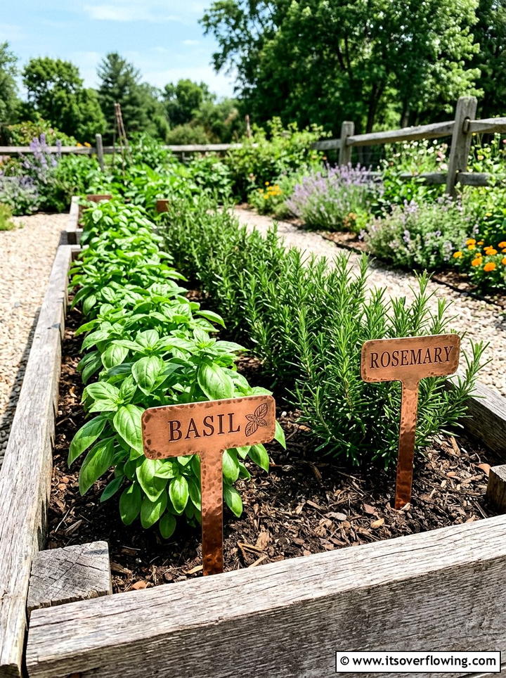 Copper herb marker - 25 garden ideas with decorative stakes