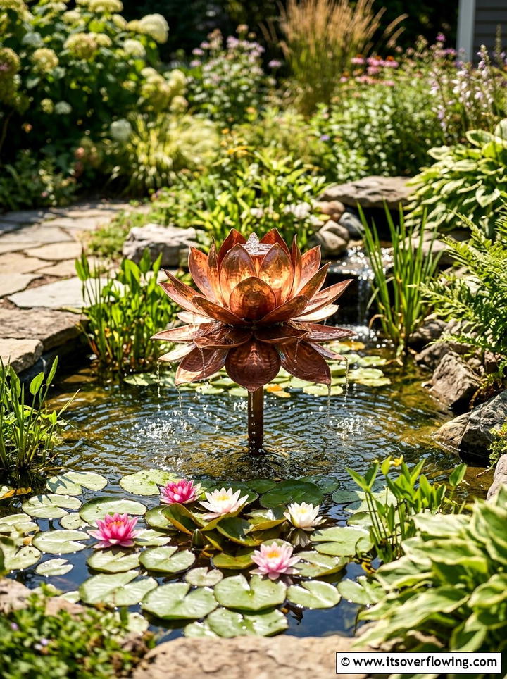 Copper lotus fountain - 25 garden ideas with fountain
