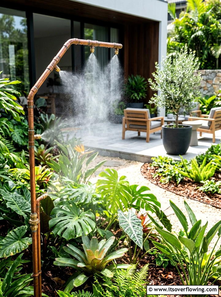 Copper pipe garden mister - 25 upcycled garden ideas with watering stations