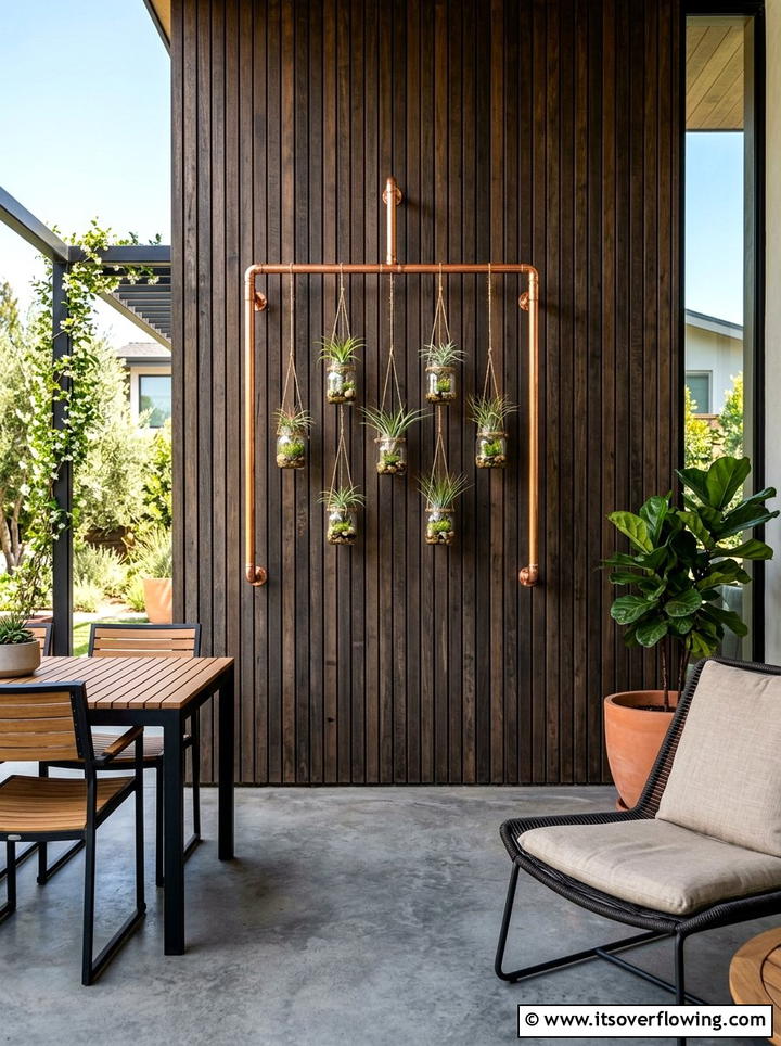 Copper pipe plant hanger - 25 garden ideas with vertical planters
