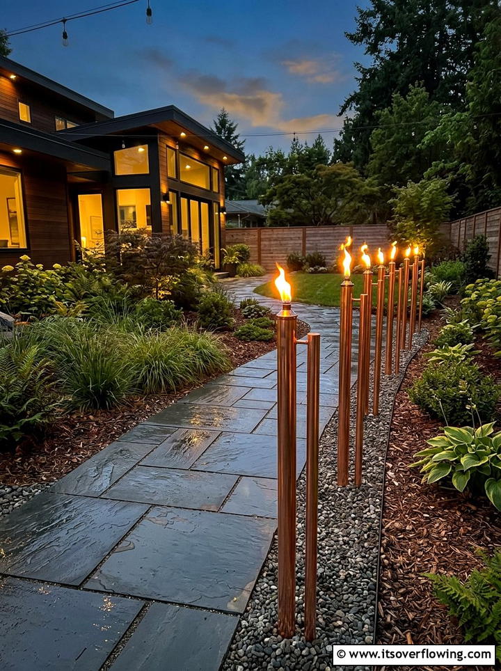 Copper pipe torches - 25 reusing old things ideas for outdoor lighting