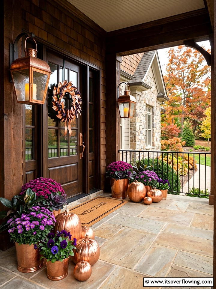Copper porch accents - 25 front porch decor ideas for thanksgiving