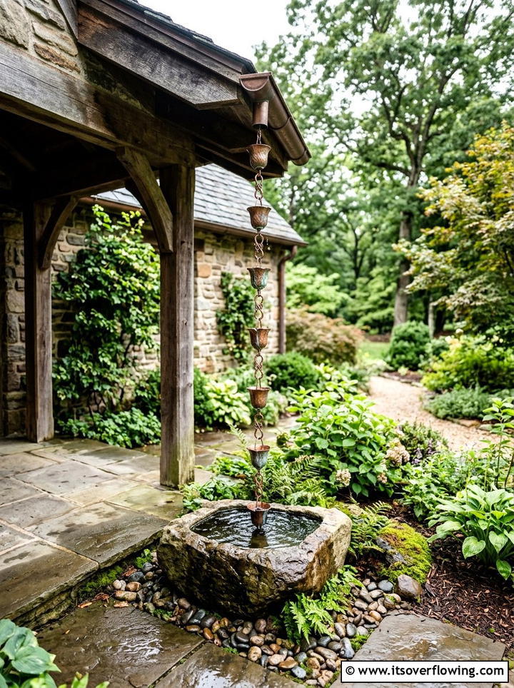 Copper rain chain - 25 garden decor ideas with rustic accents