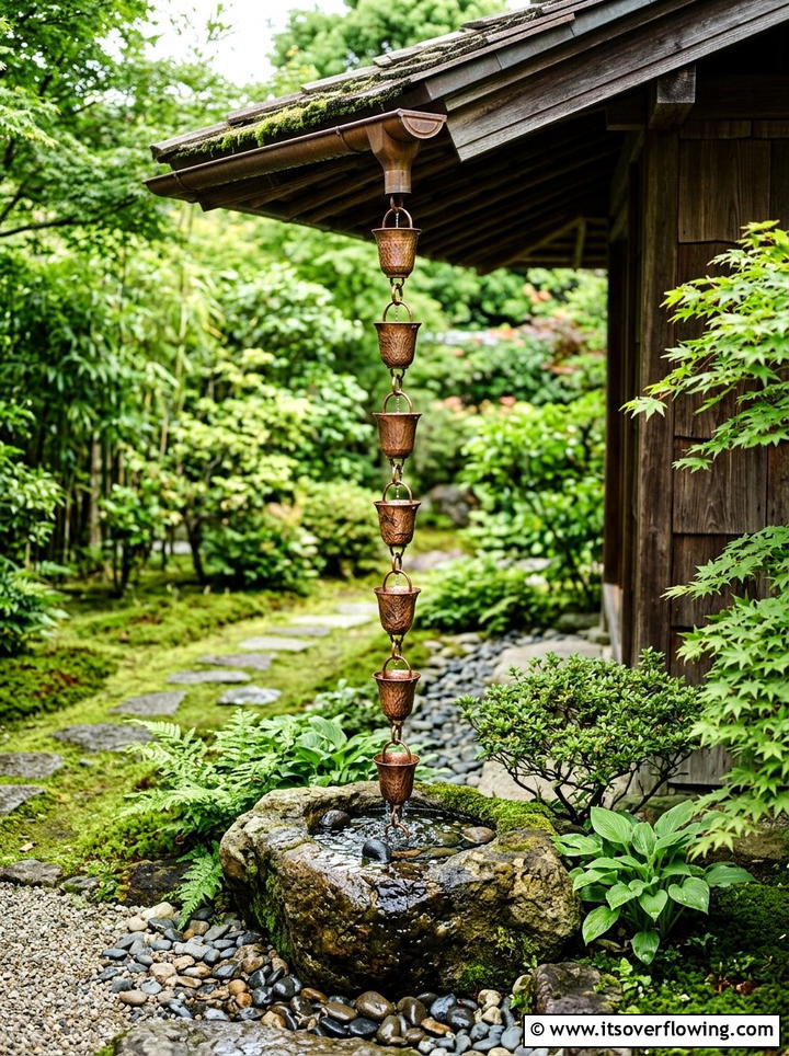 Copper rain chain - 25 backyard decorating ideas with garden art