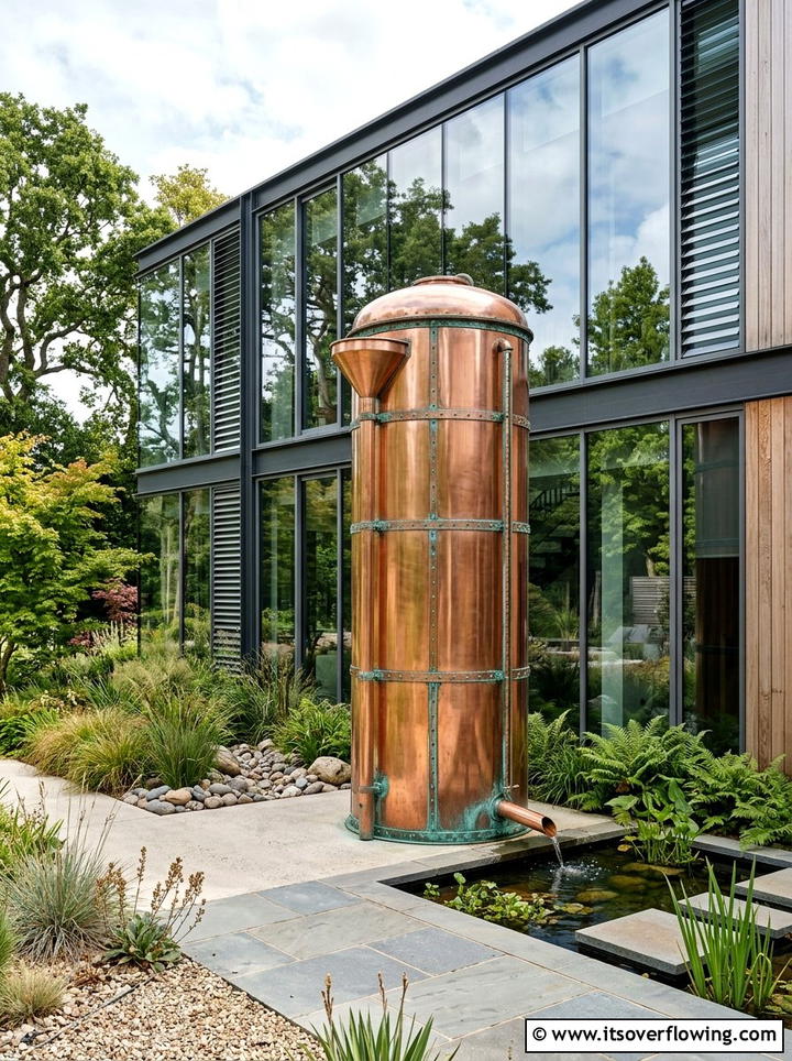 Copper water harvester - 25 garden ideas with rain barrels