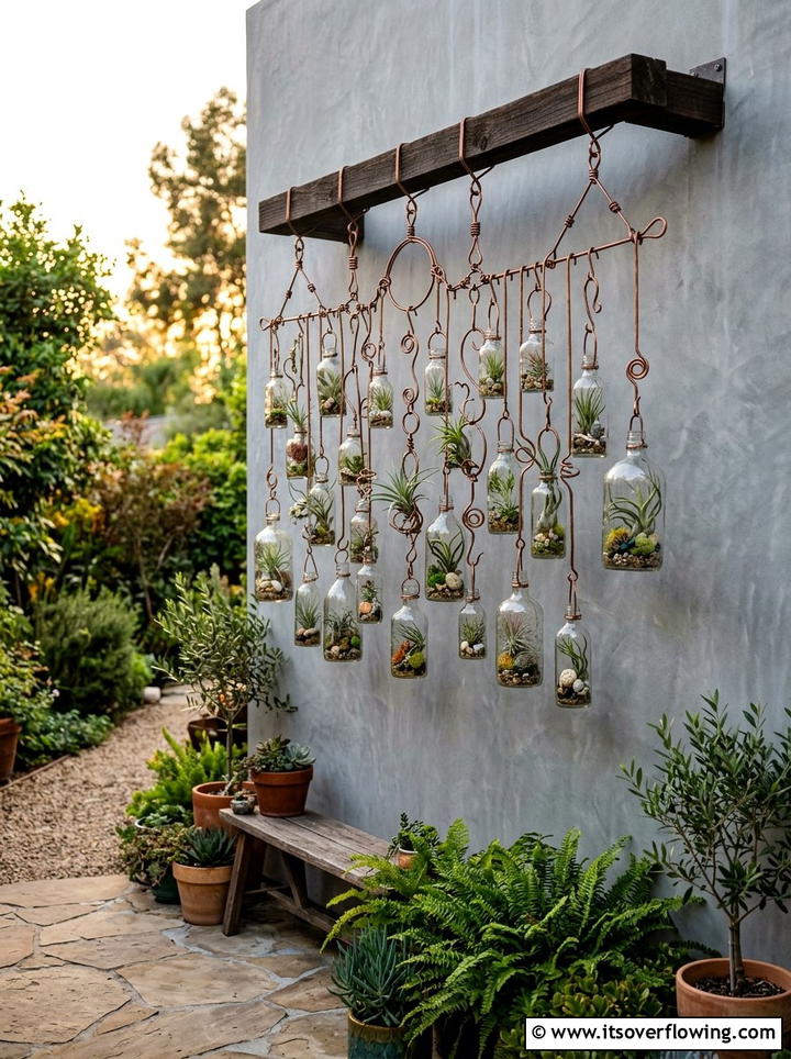Copper wire hanging bottle garden - 25 creative garden ideas with hanging bottle planters