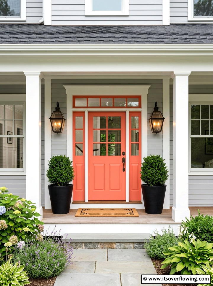 Coral front door - 25 front porch ideas with pops of color