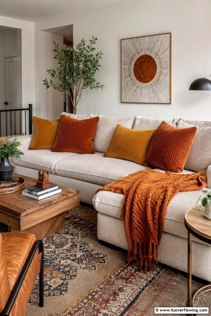 Corduroy Accent Pillows - 50 Living Room Fall Decor Ideas for Cozy Autumn Updates