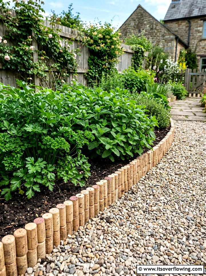Cork edging border - 25 recycled garden ideas with wine corks