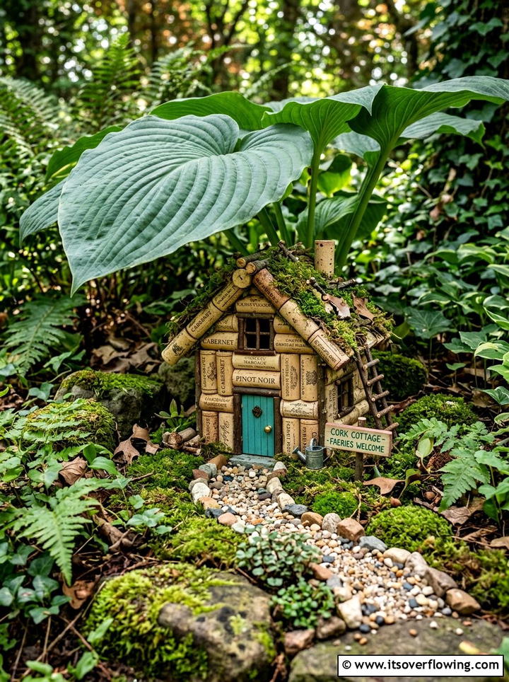 Cork fairy house - 25 recycled garden ideas with wine corks