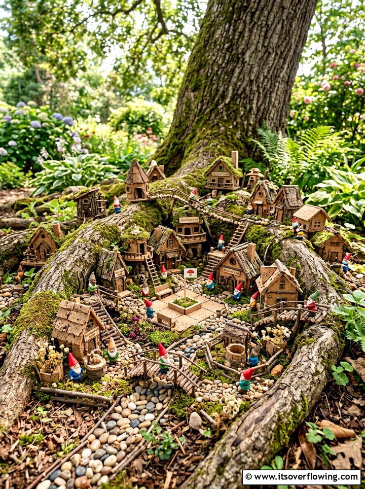 Cork gnome village - 25 recycled garden ideas with wine corks
