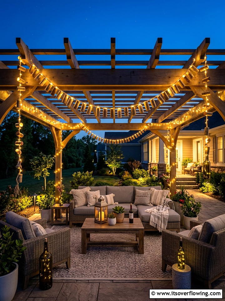 Cork patio garland - 25 recycled garden ideas with wine corks