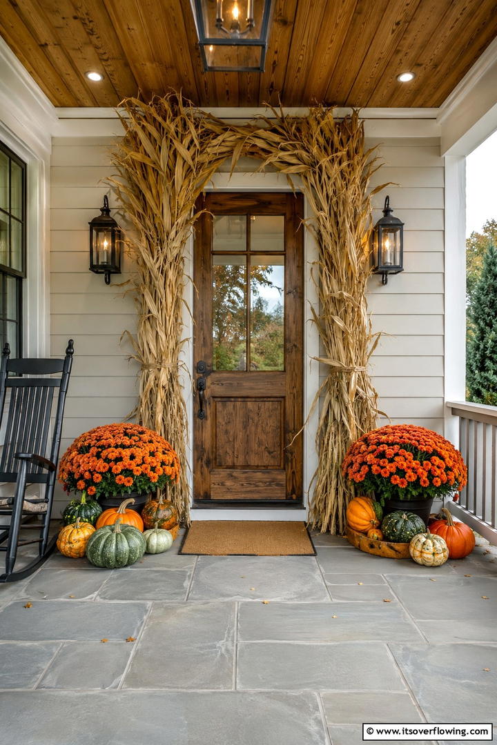 Corn Stalk Doorway Frame - 50 Fall Front Door Decor Ideas Roundup- Curb Appeal