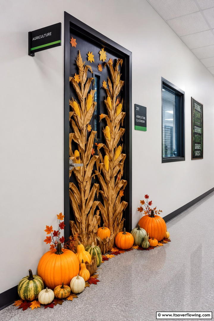Corn Stalk Harvest - 50 Fall Door Decor Classroom Ideas for Cozy Entryways