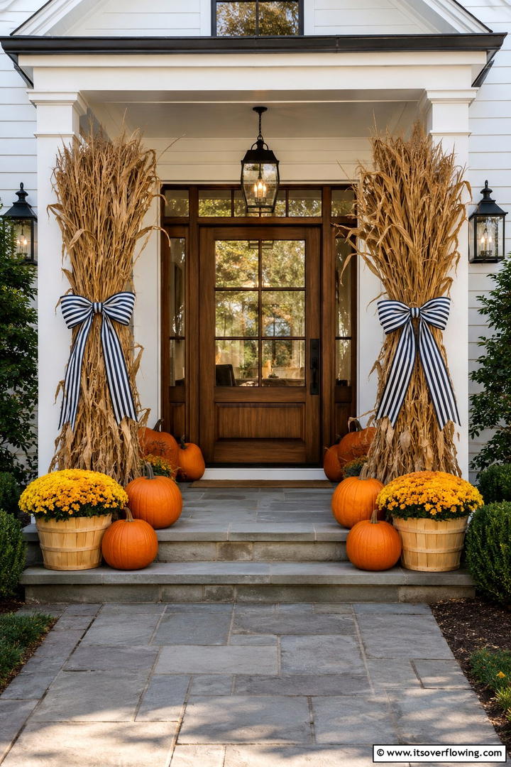 Corn Stalk and Fodder Bundles - 50 Modern Fall Porch Decor Ideas Roundup- Warm Welcomes