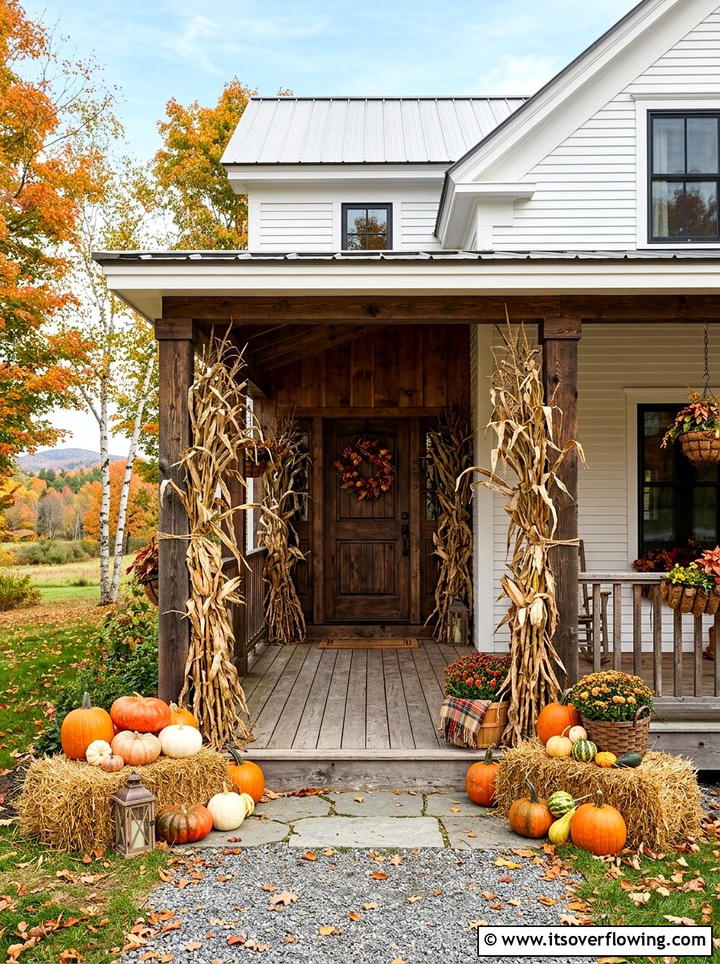 Corn Stalks Near Entryway - 25 front porch ideas with fall decor