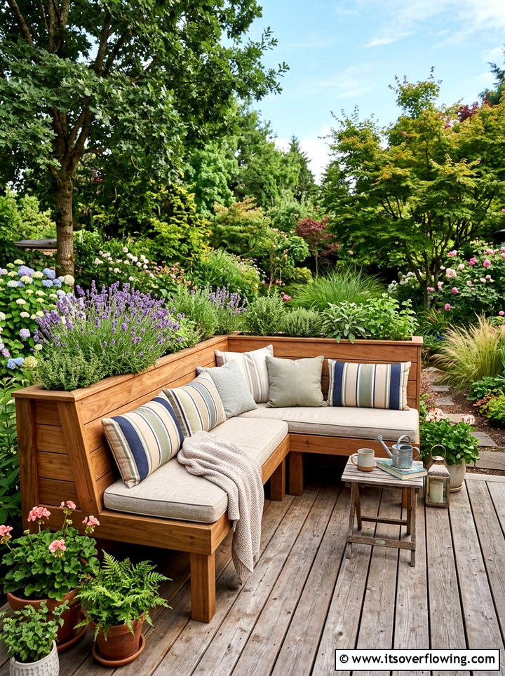 Corner Bench Herb Station - 25 backyard decorating ideas with herb stations
