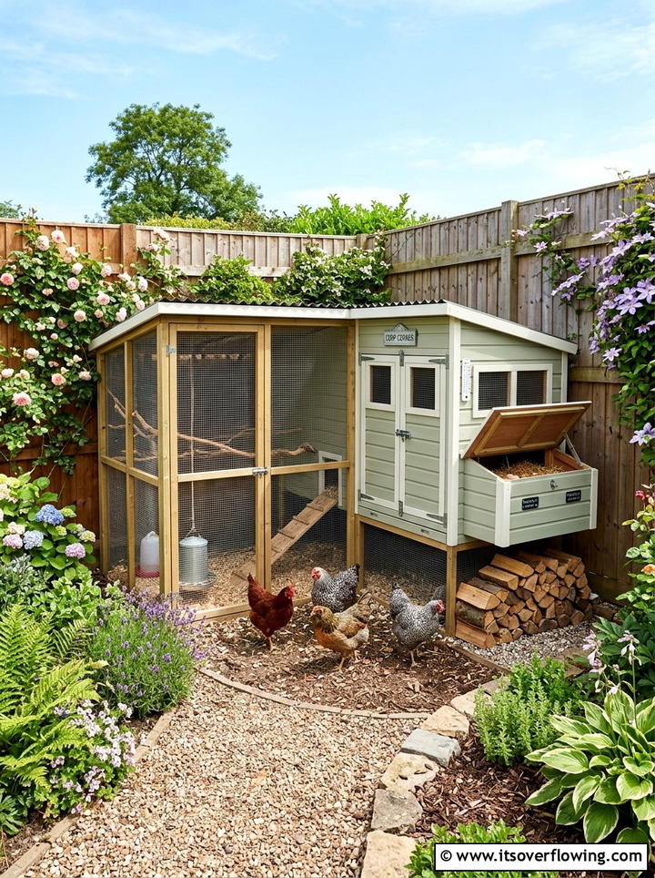 Corner Chicken Coop - 25 creative garden ideas with chicken coop gardens