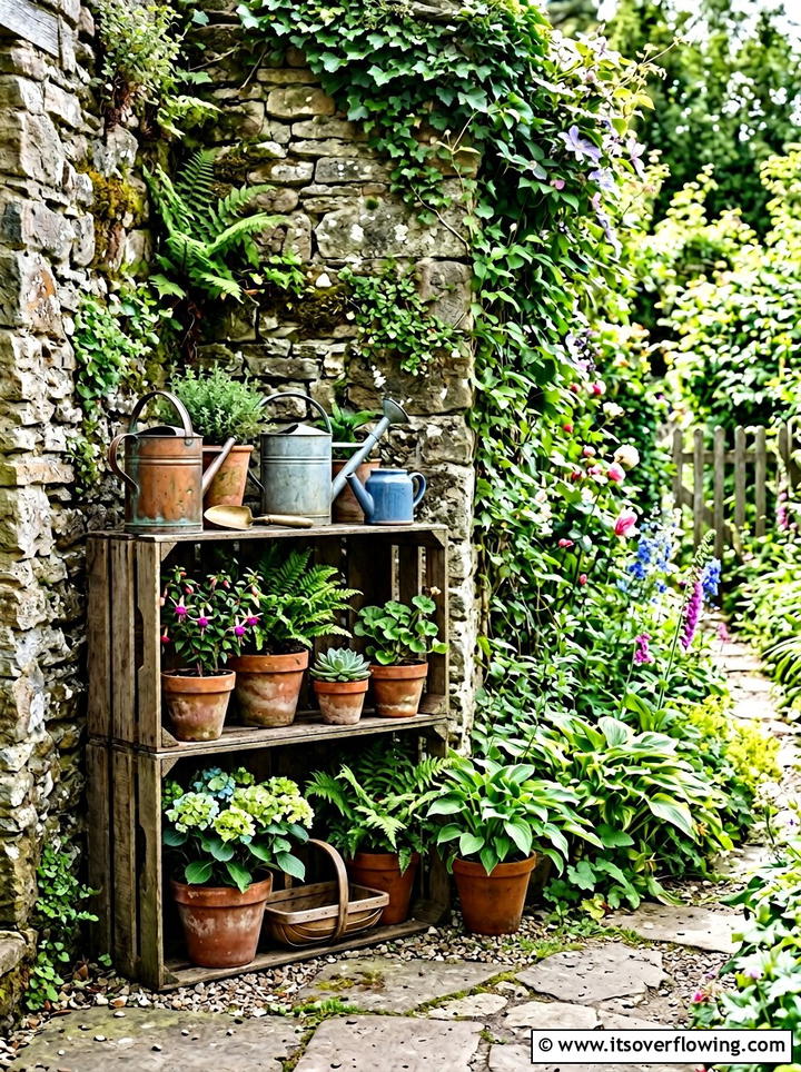 Corner Crate Garden Shelf - 25 garden decor ideas with crates