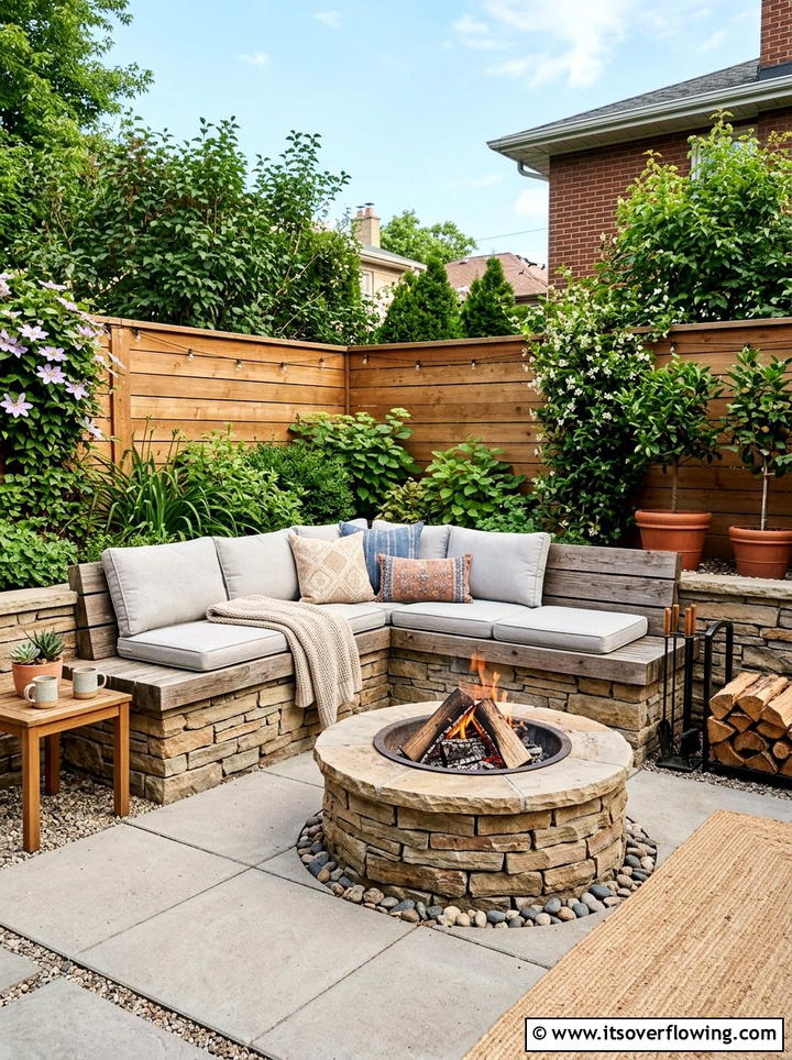 Corner Fire Pit With L Shaped Seating - 25 creative garden ideas with fire pit circles
