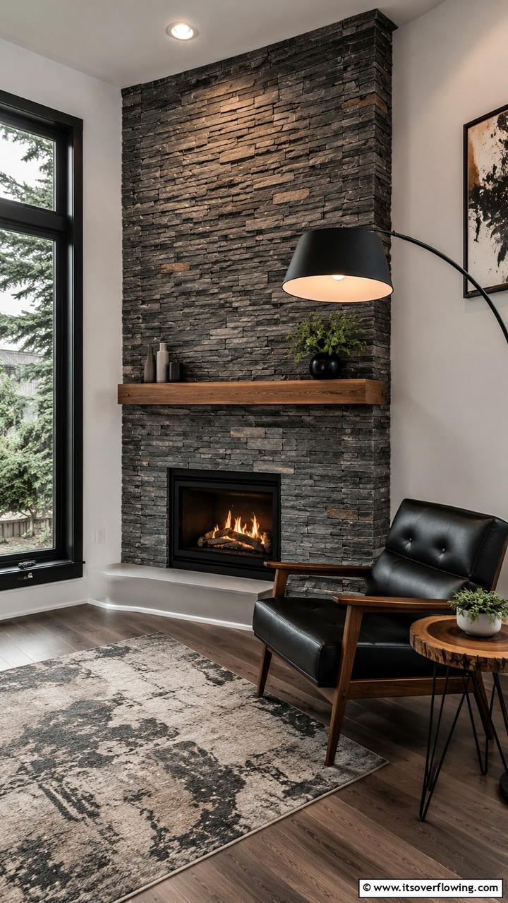 Corner Fireplace with Stone Accent Wall - 25 Cozy Corner Fireplace Ideas for Your Home
