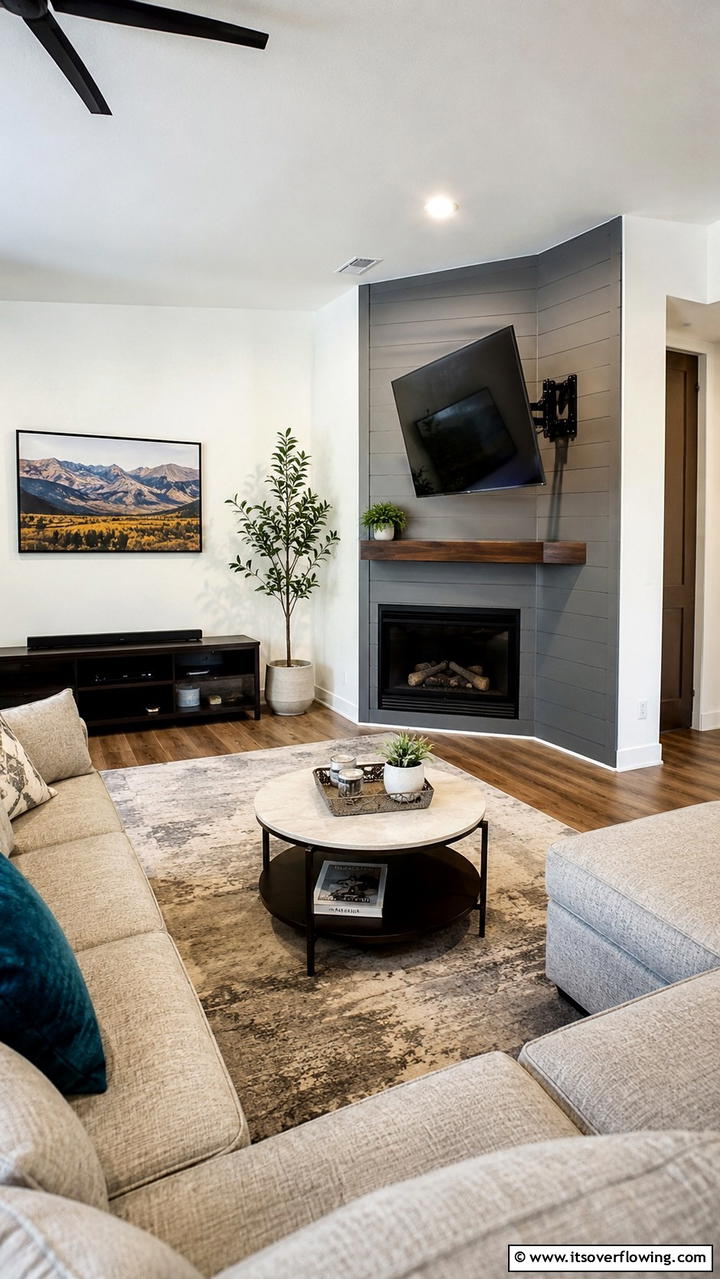 Corner Fireplace with TV Mount - 25 Cozy Corner Fireplace Ideas for Your Home