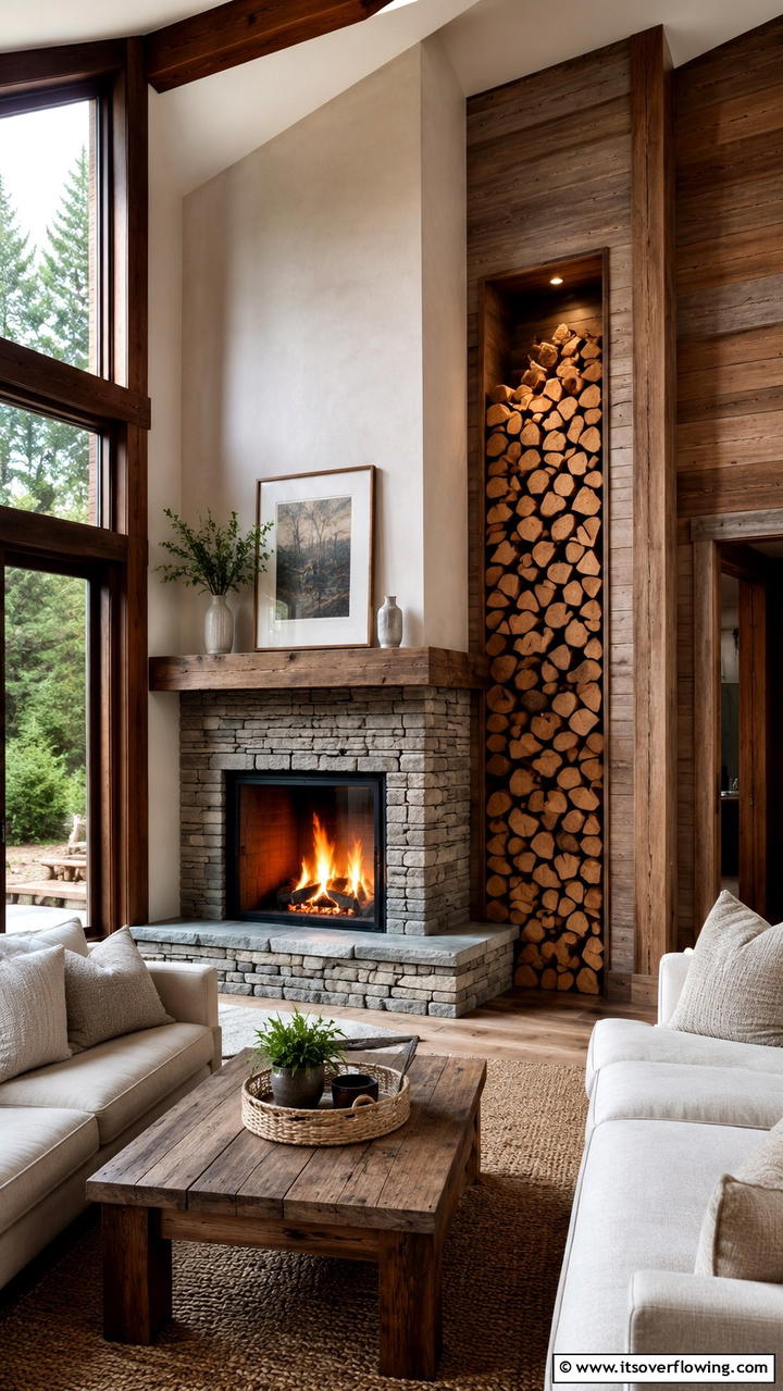 Corner Fireplace with Wood Storage Nook - 25 Cozy Corner Fireplace Ideas for Your Home