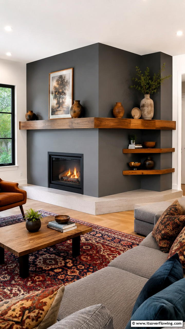 Corner Fireplace with Wraparound Mantel - 25 Cozy Corner Fireplace Ideas for Your Home