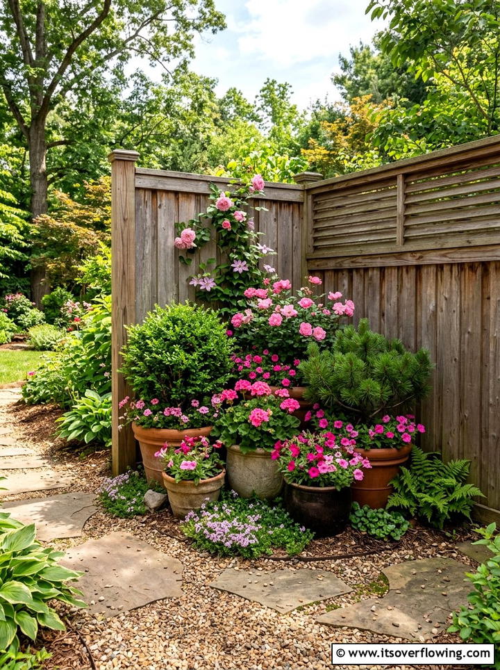 Corner Garden Arrangement - 25 backyard ideas with pot clusters