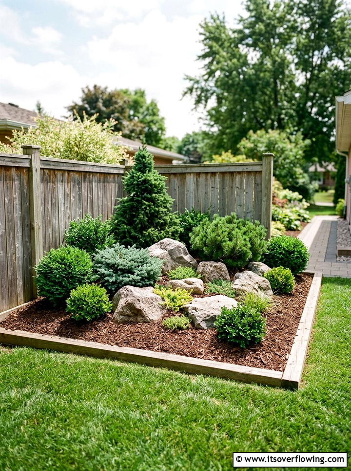 Corner Garden Feature - 25 backyard ideas with boulder accents