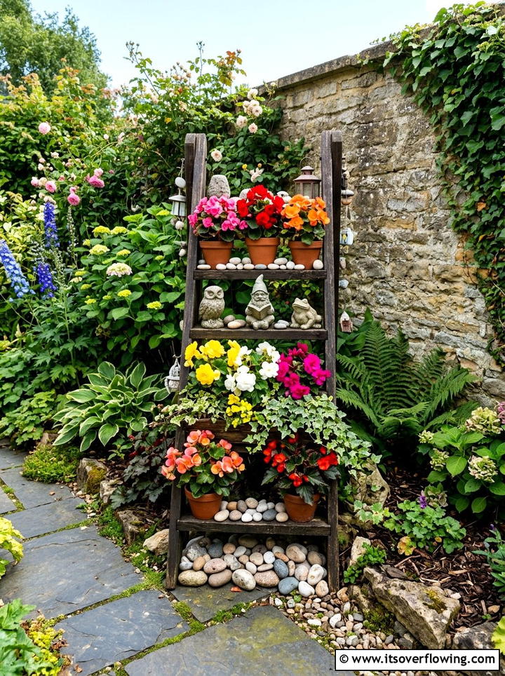 Corner Garden Ladder Feature - 25 garden ideas with old ladders