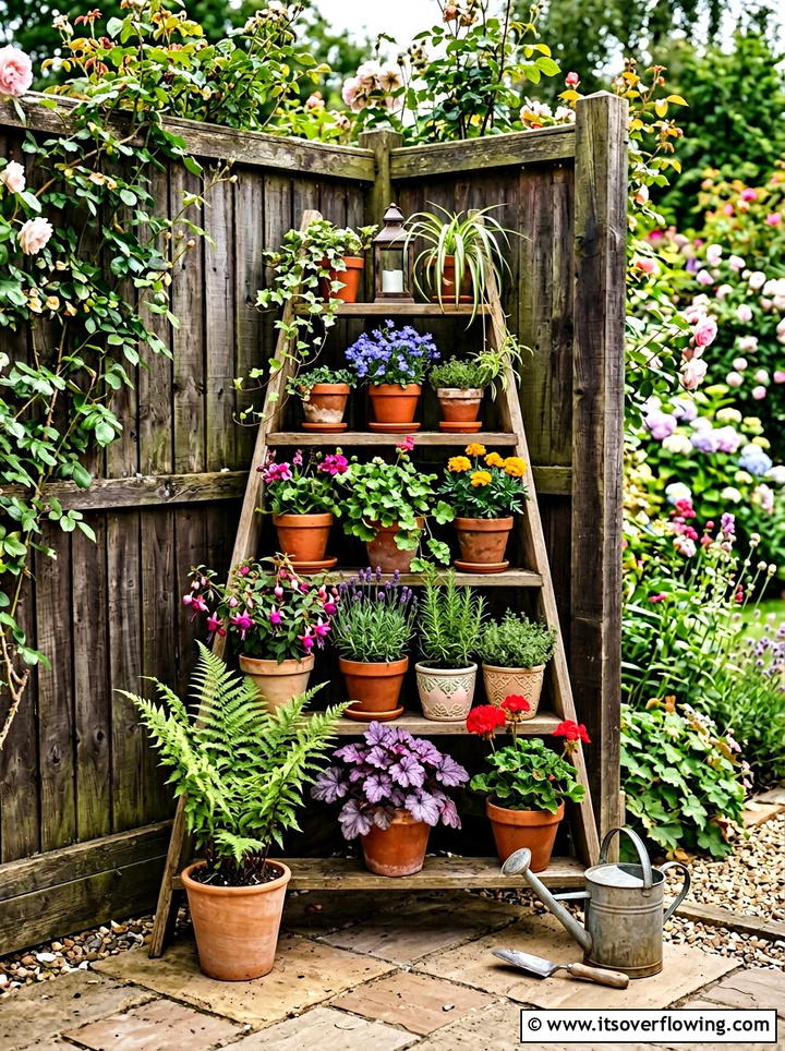 Corner Garden Ladder - 25 backyard ideas with old ladder planter