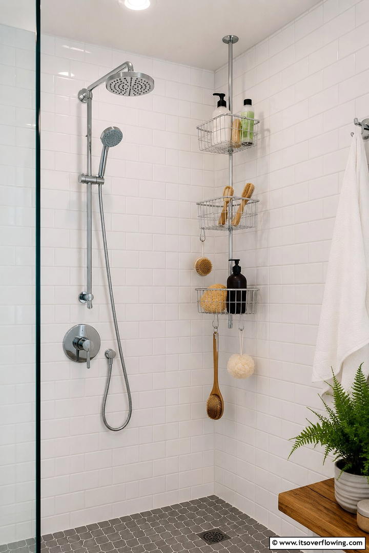 Corner Hanging Baskets for Clutter Free Zones - 30 Shower Storage Ideas to Declutter Your Bathroom