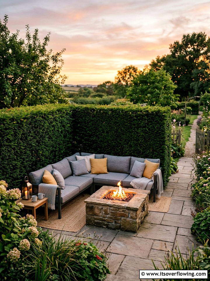 Corner Hedge Seating Area - 25 backyard ideas with hedges