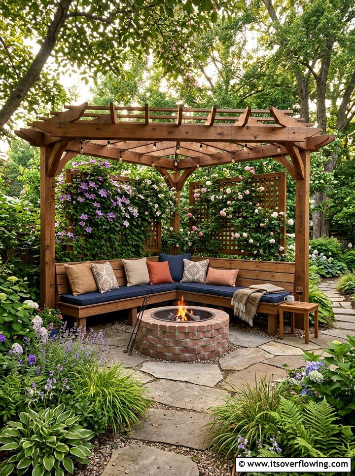 Corner Pergola Fire Pit - 25 backyard ideas with pergola and fire pit