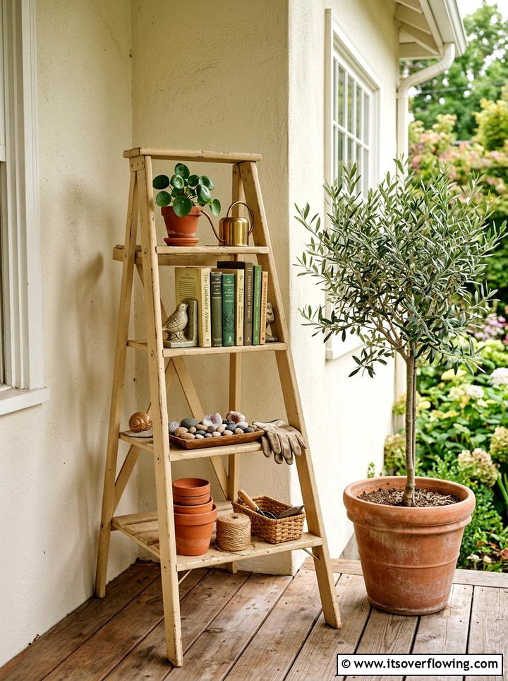 Corner Porch Ladder Shelf - 25 front porch ideas with repurposed ladders