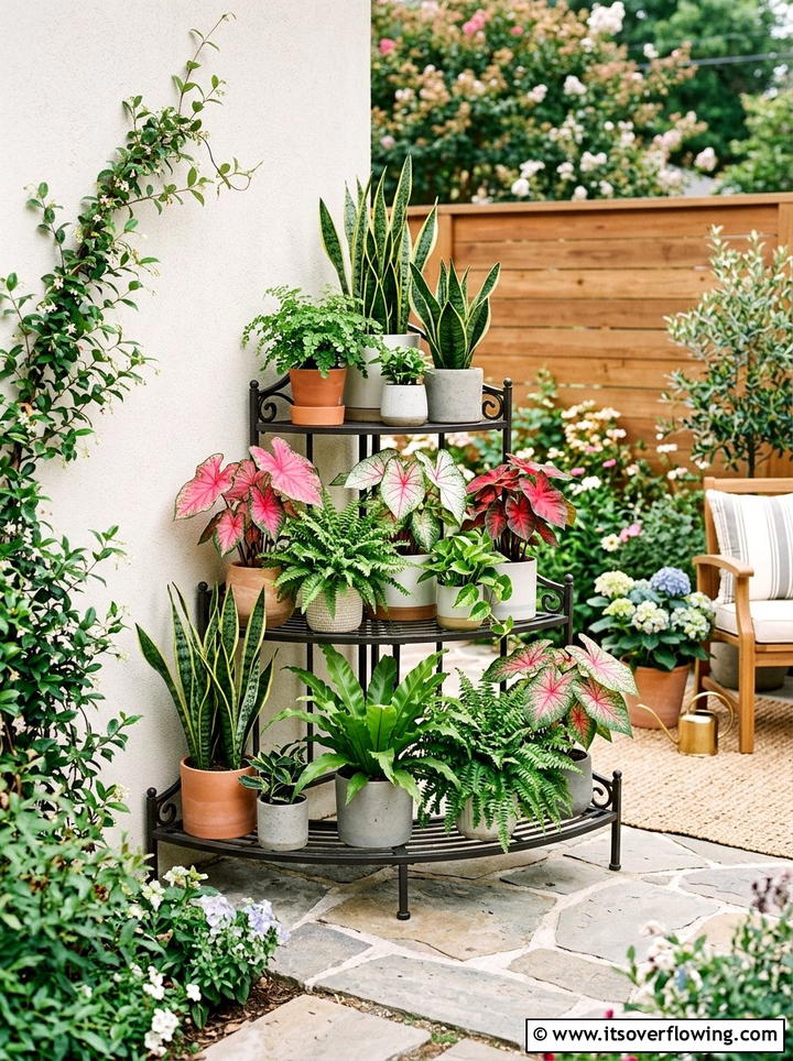 Corner Tiered Plant Stand - 25 small garden ideas with vertical planters