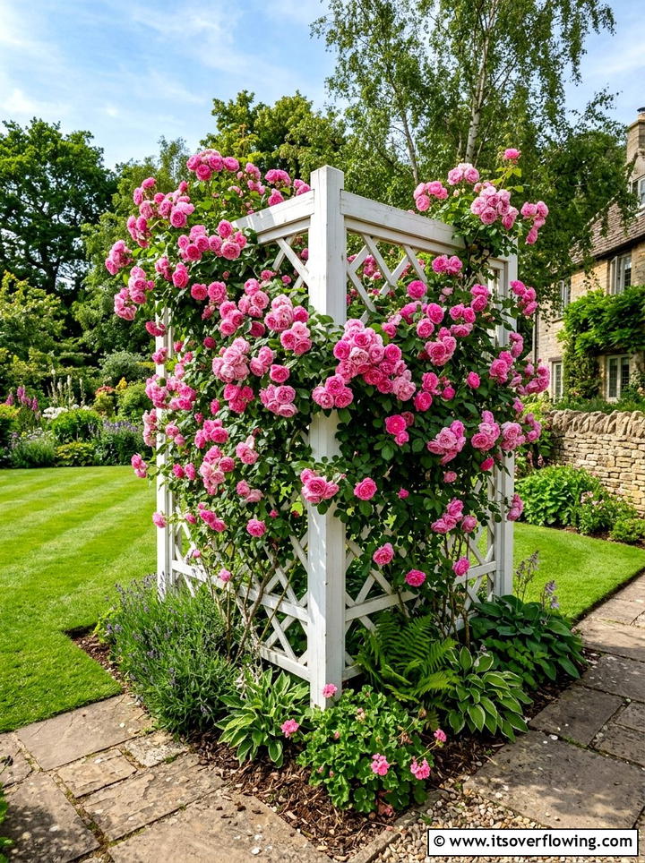 Corner Trellis With Climbing Roses - 25 creative garden ideas for corners