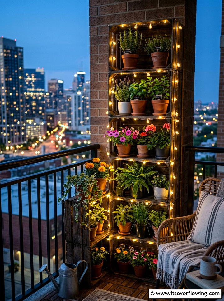 Corner crate plant shelf - 25 garden ideas with old crates