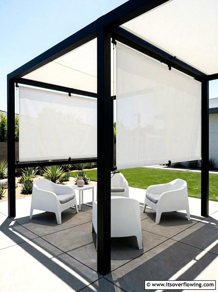 Corner fixed pergola curtains - 25 garden decor ideas with pergola curtains