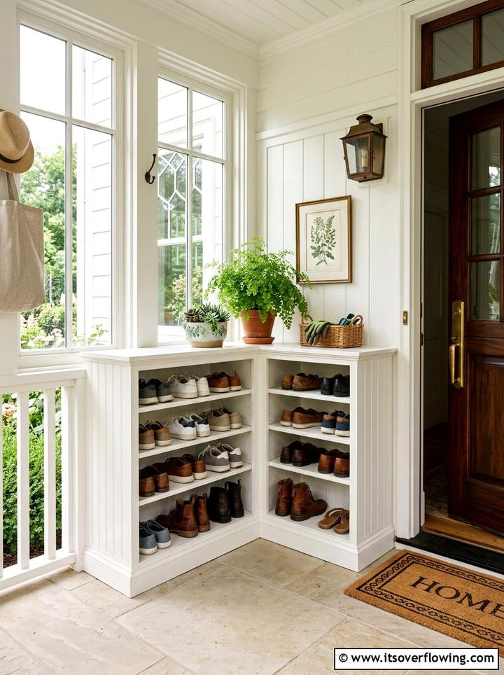 Corner porch shoe storage unit - 25 front porch ideas with shoe storage
