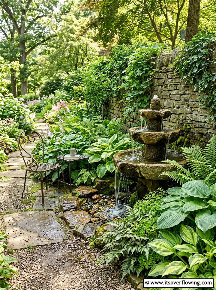 Corner water feature - 25 backyard ideas with cozy corner