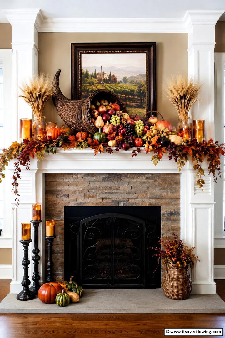 Cornucopia Abundance Mantel Theme - 50 Fall Mantel Decor Ideas for Cozy Spaces This Season